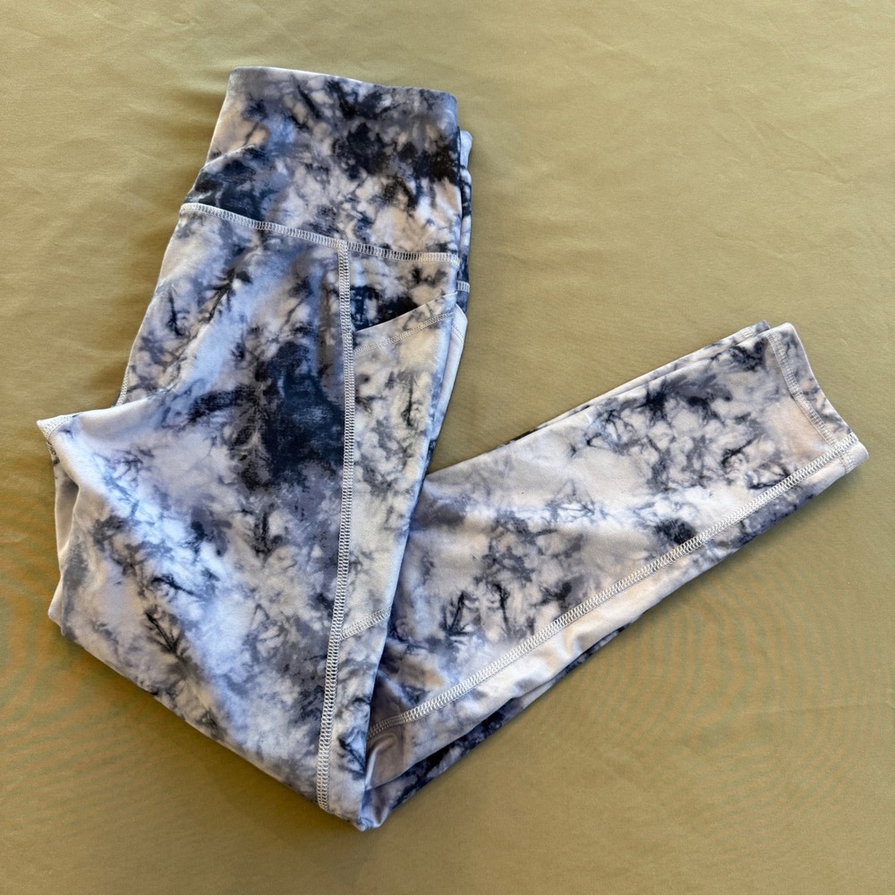 DSG Womens High Rise Tie Dye Athletic Leggings Blue White Side Pockets Small